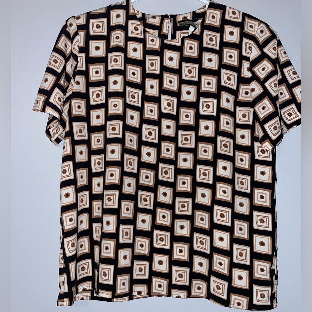 🥥Notations Geometric Patterned Black and Cream Women's Top